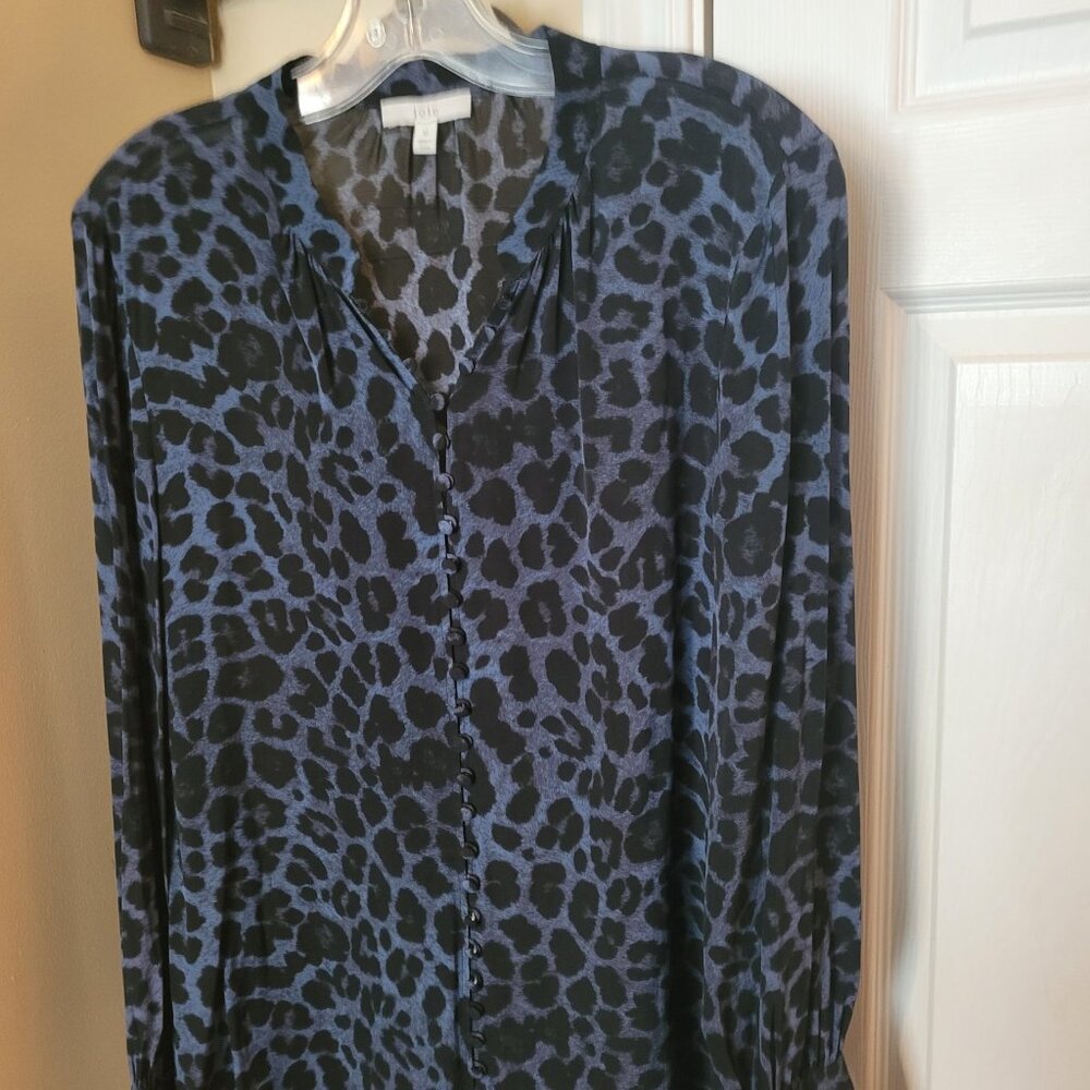 Joie Tariana Navy Blue Leopard Print Blouse